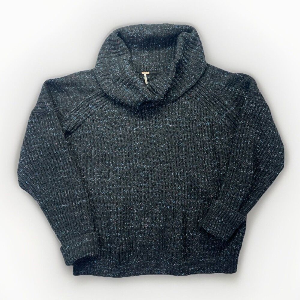 Free People Chunky Knit Cowl Turtleneck Sweater Black Confetti Womens‎ Small